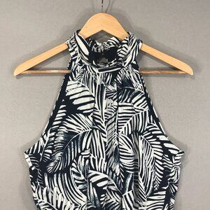 EnFocus Studio Dress Women's 12 Blue White Floral Halter Maxi Tie Stretch Flowy